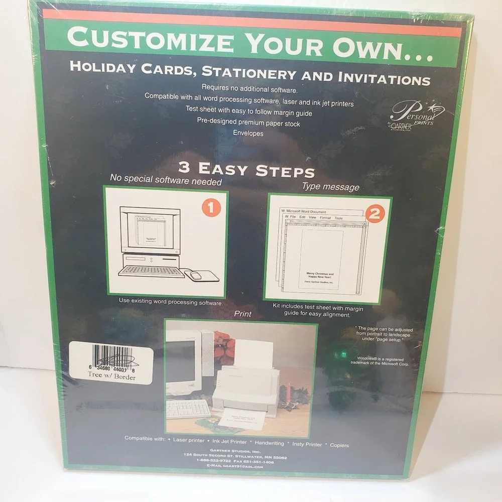 Gartner Studios Print Your Own Christmas Card Tree w Border 12 Count & Envelopes